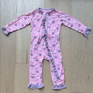 Kickee Pants Pink Ruffle-Trim Bamboo Pajama Zipper Onesie size 3-6month